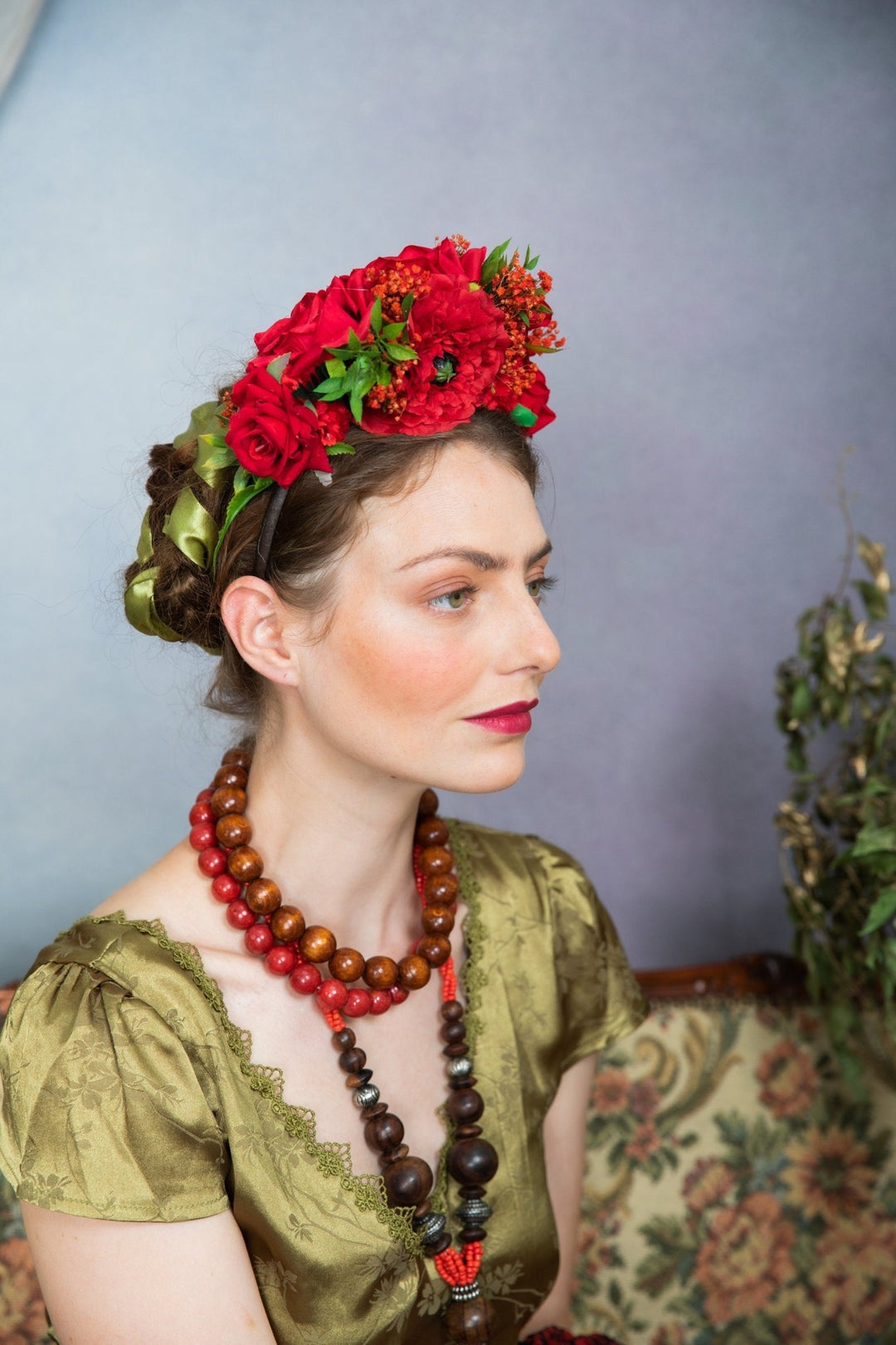 Red Frida Flower Headband: Flamenco Bridal Hair Crown – handmade floral hair accessory by magaela