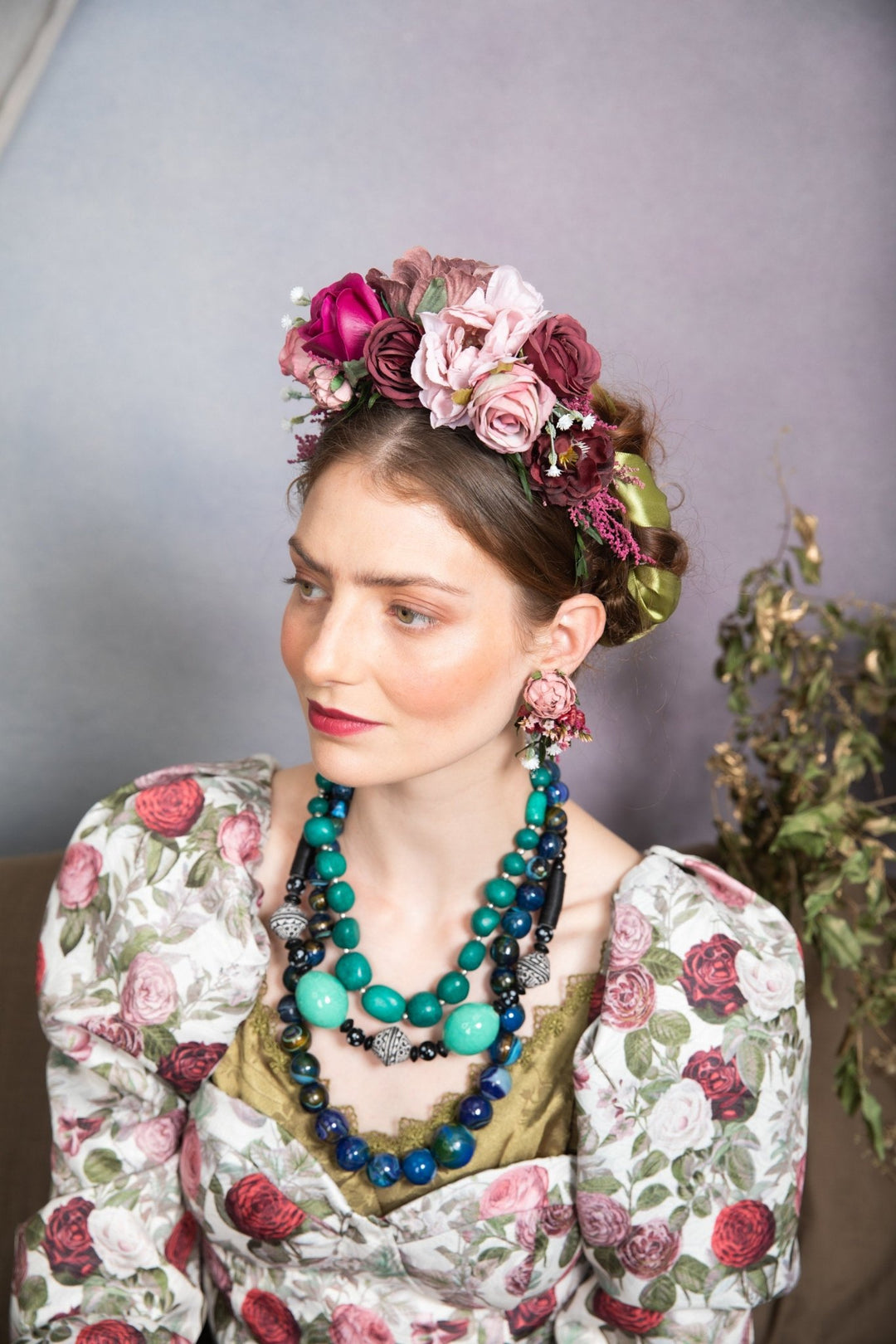 Dusty pink Frida headband: Magaela two sided headband – handmade floral hair accessory by magaela