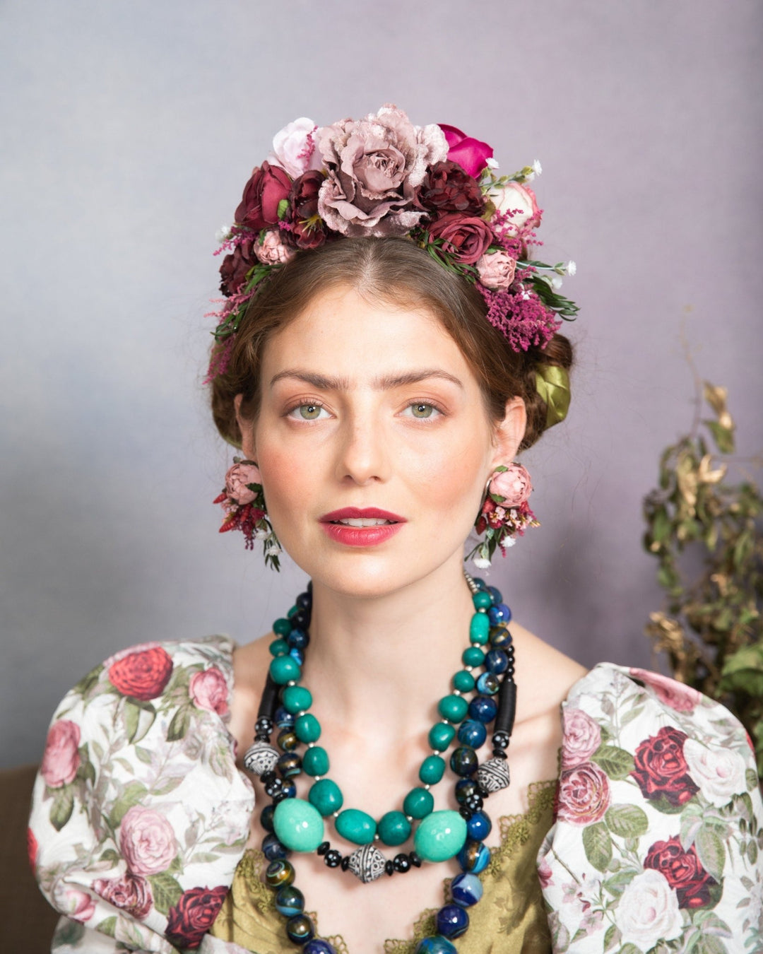 Dusty pink Frida headband: Magaela two sided headband – handmade floral hair accessory by magaela