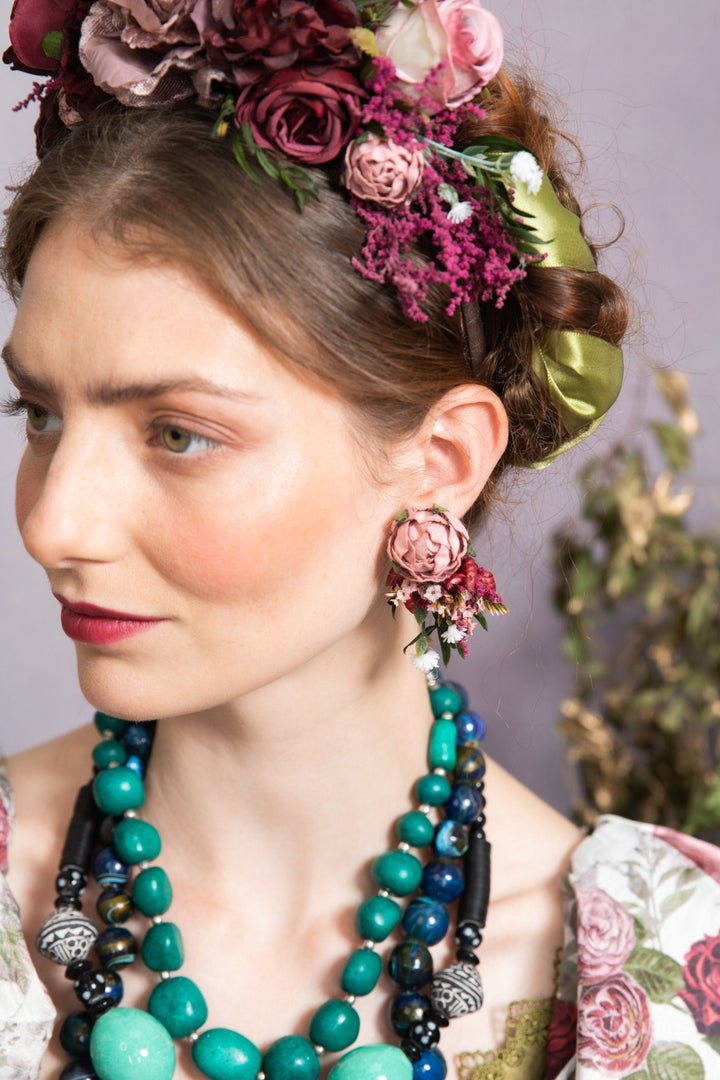 Dusty Pink Peony Earrings: Wedding Bridal Flower Jewellery – handmade floral hair accessory by magaela