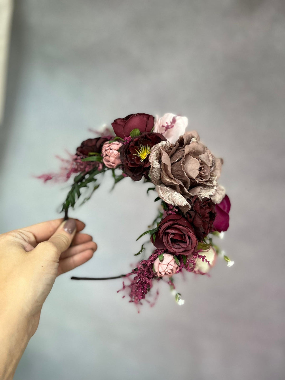 Dusty pink Frida headband: Magaela two sided headband – handmade floral hair accessory by magaela