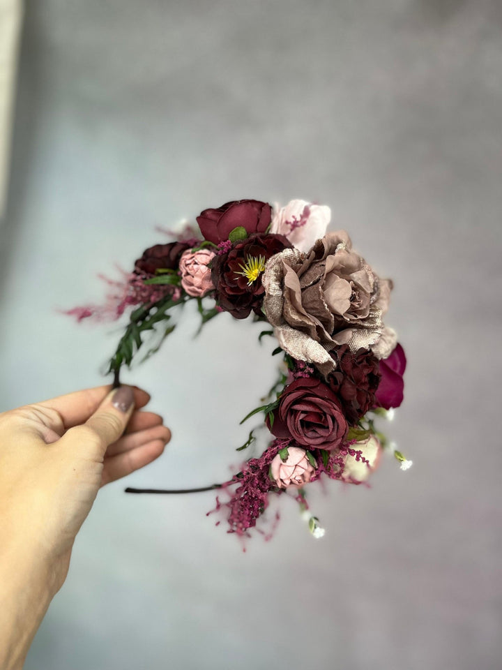 Dusty pink Frida headband: Magaela two sided headband – handmade floral hair accessory by magaela