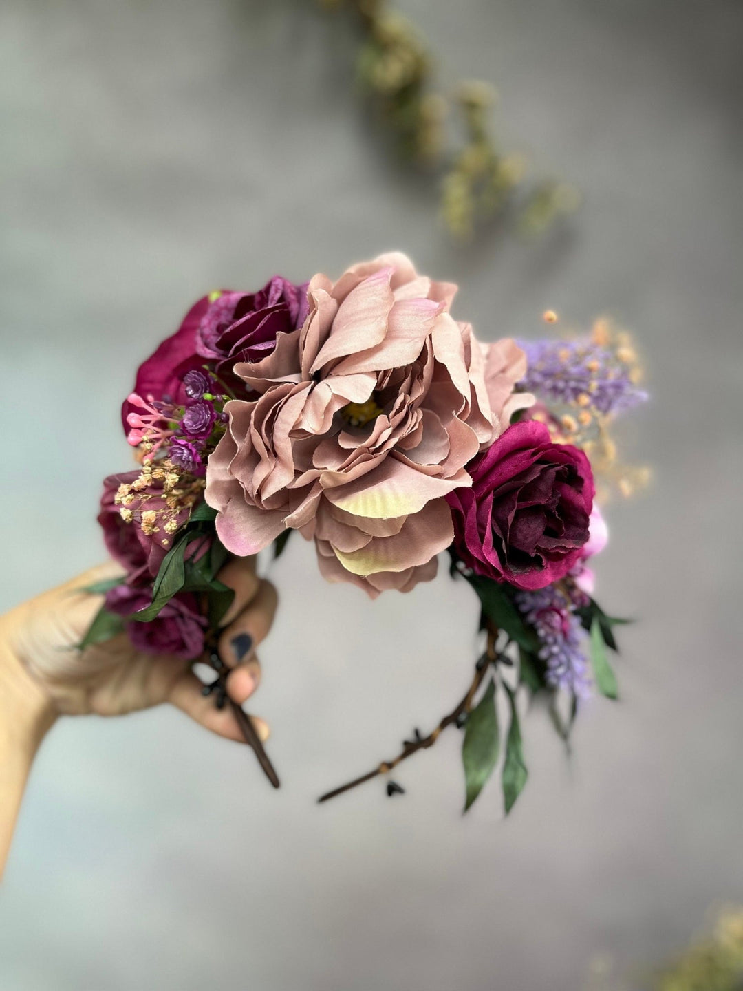 Magenta Frida Flower Headband: Purple Wedding Hair Crown – handmade floral hair accessory by magaela