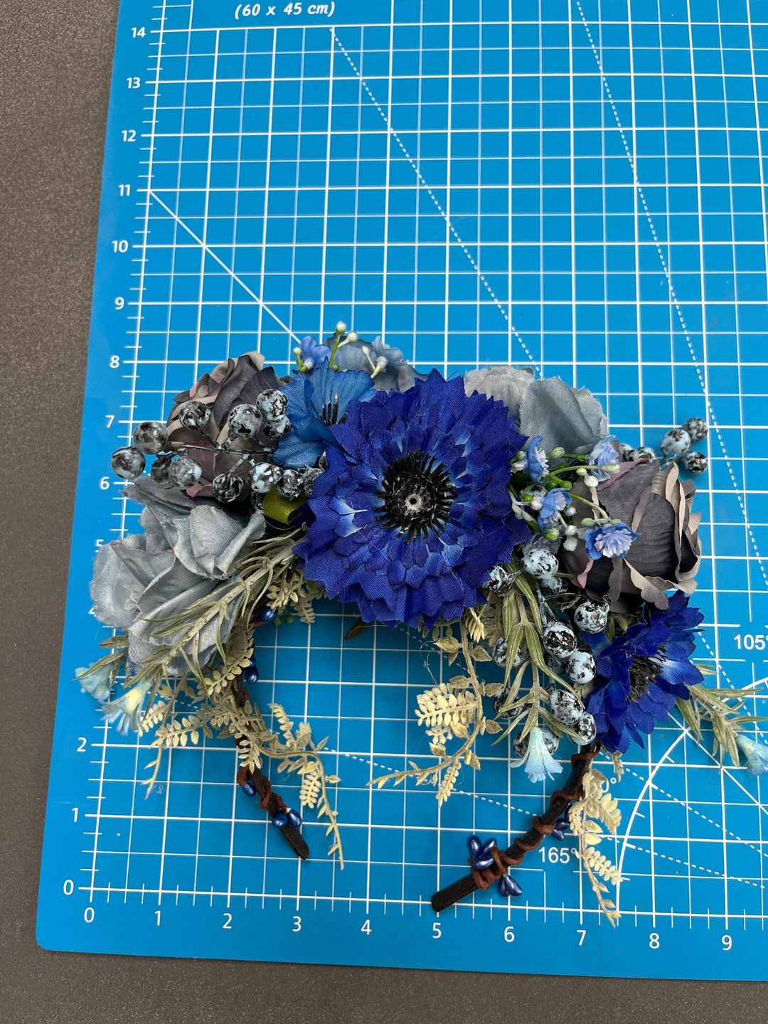 Blue Frida Flower Headband: Two - Sided Bridal Crown – handmade floral hair accessory by magaela