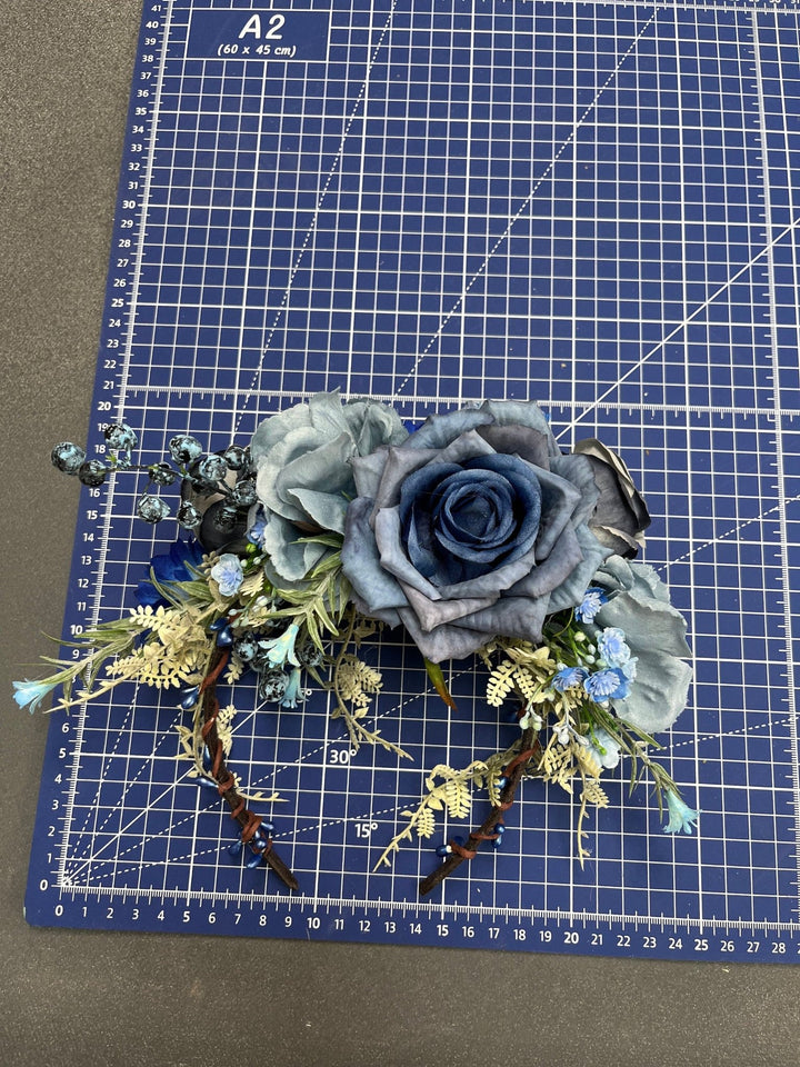 Blue Frida Flower Headband: Two - Sided Bridal Crown – handmade floral hair accessory by magaela