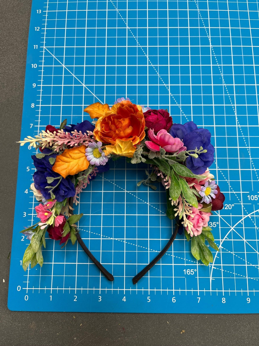 Frida Flower Headband: Pink & Blue Wedding Crown, Bridal Accessory – handmade floral hair accessory by magaela