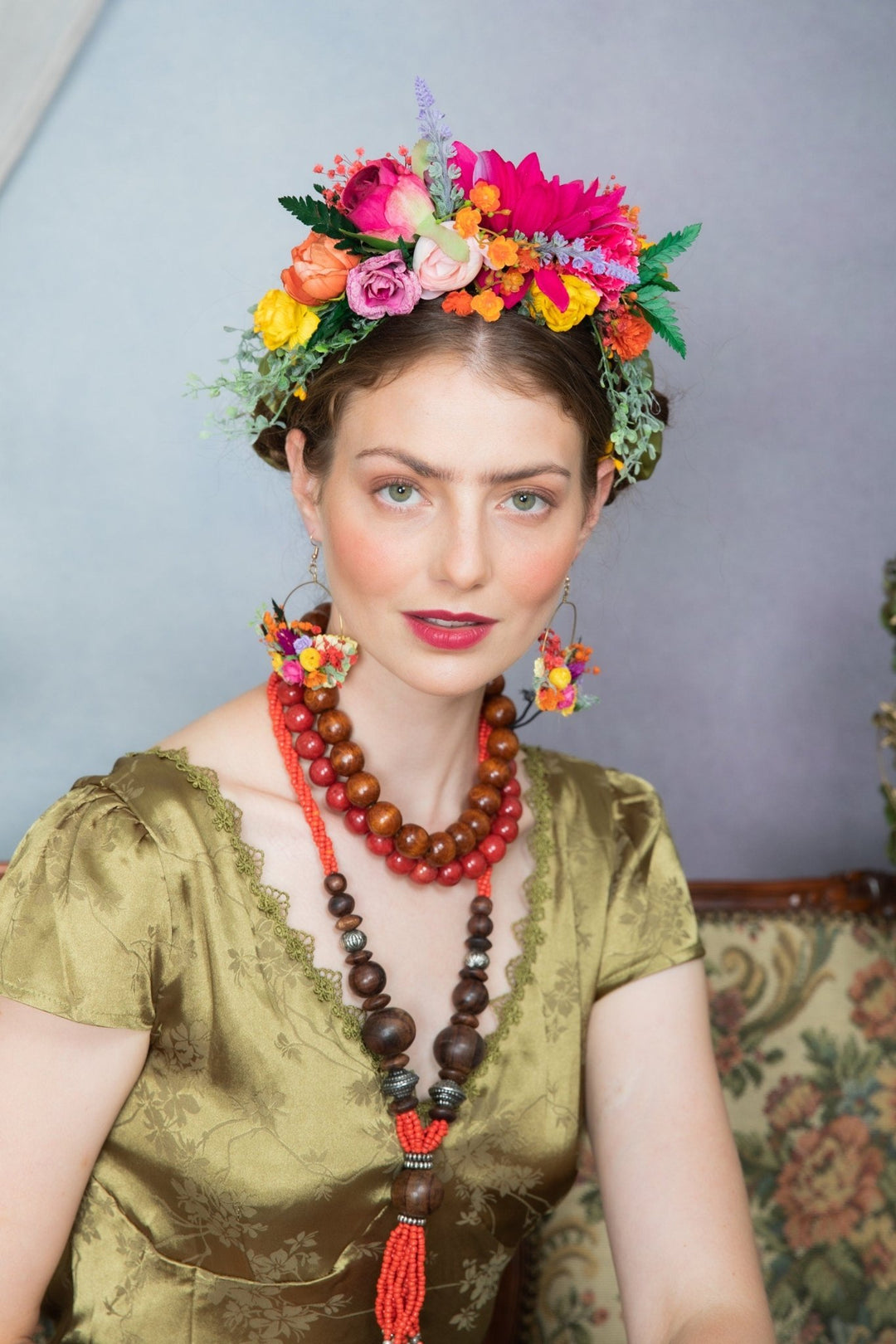 Fuchsia Dahlia Flower Crown – Frida Inspired Headband, Mexican Floral Headpiece, Festival & Photoshoot Accessories – handmade floral hair accessory by magaela