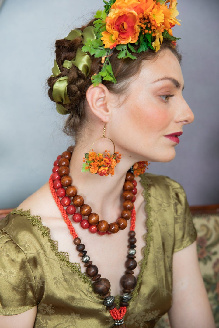 Orange Flower Hoop Earrings: Autumn Wedding Jewelry – handmade floral hair accessory by magaela