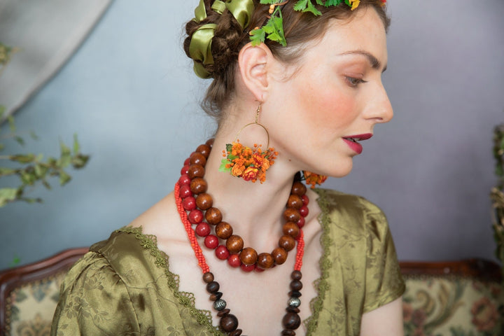 Orange Flower Hoop Earrings: Autumn Wedding Jewelry – handmade floral hair accessory by magaela