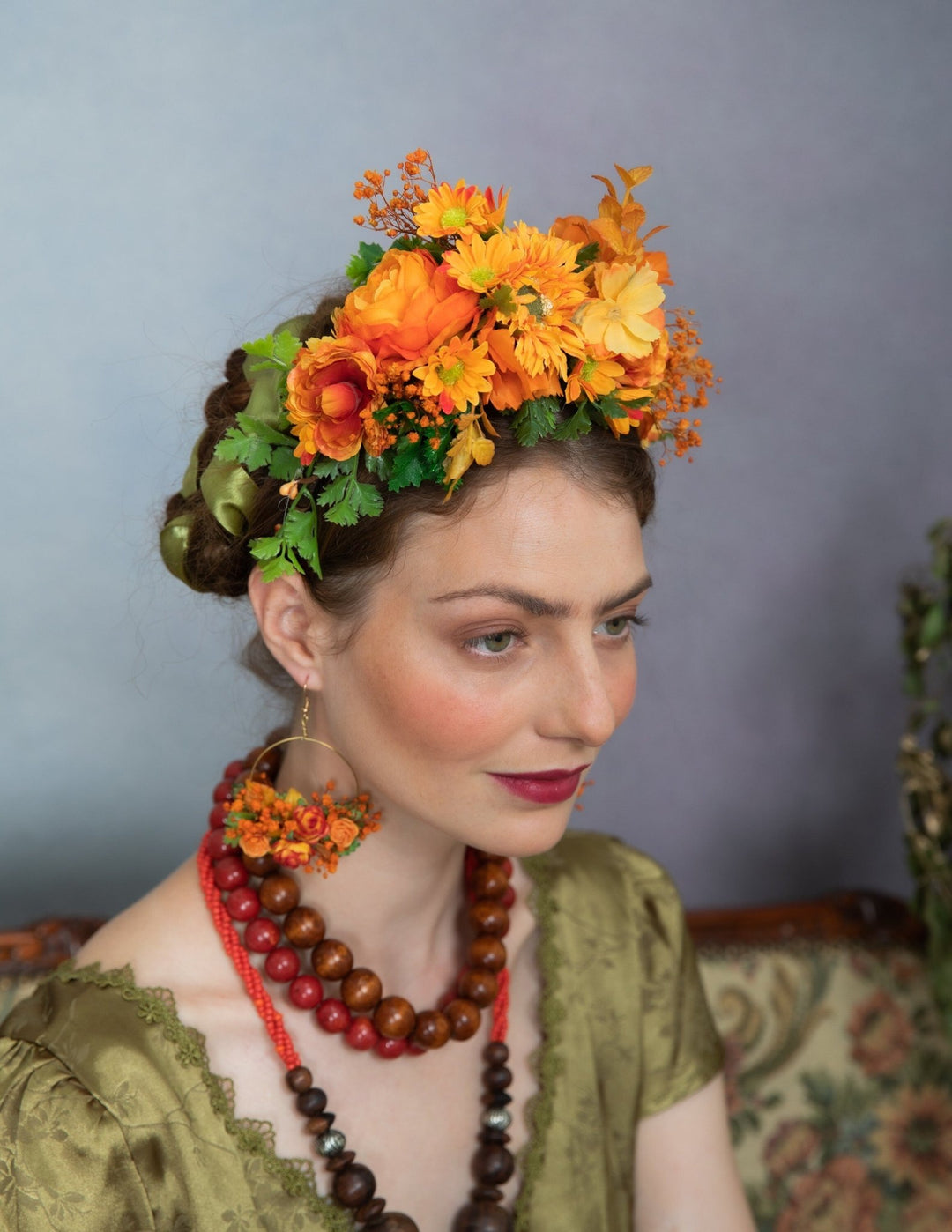 Orange Flower Hoop Earrings: Autumn Wedding Jewelry – handmade floral hair accessory by magaela