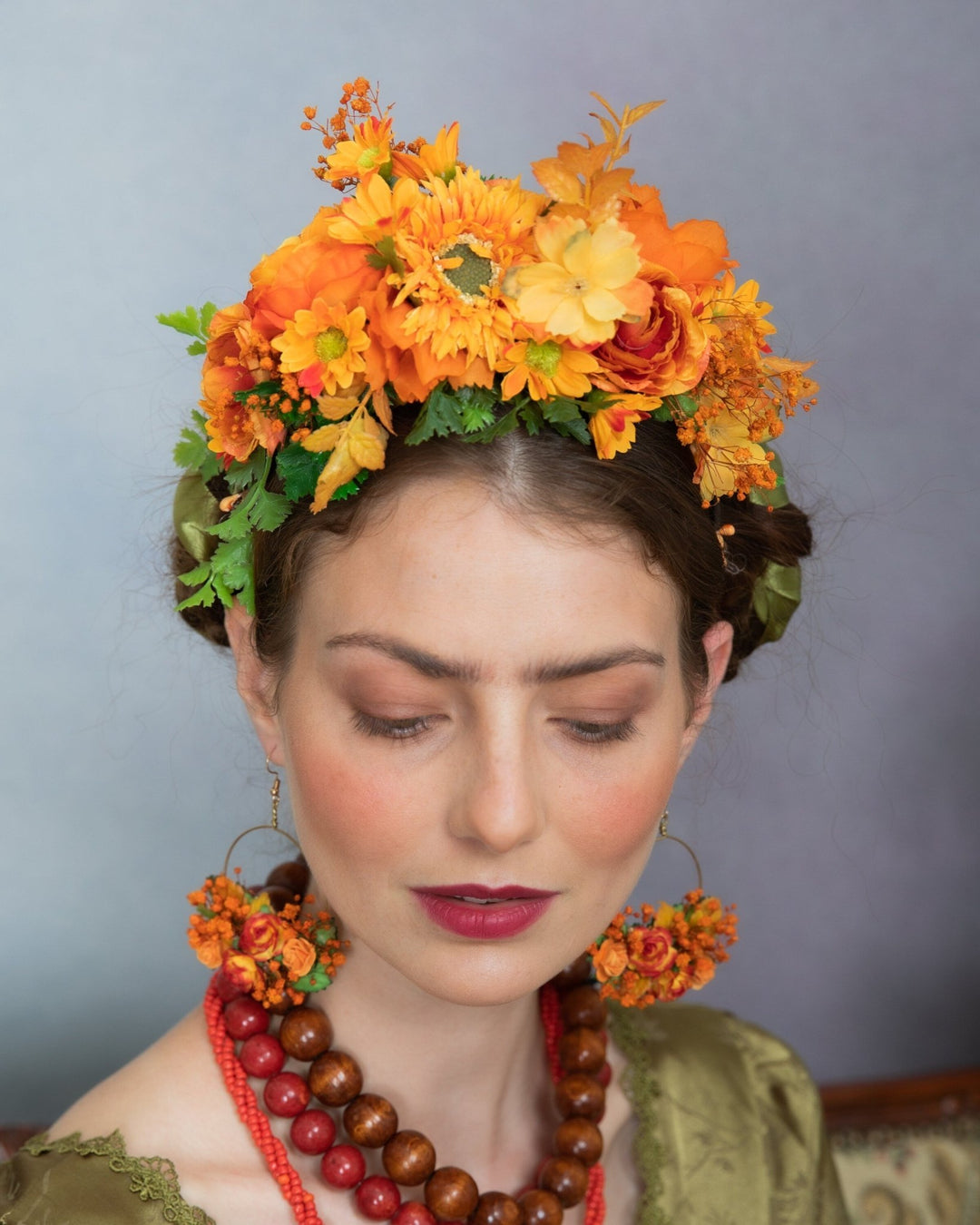 Orange Flower Hoop Earrings: Autumn Wedding Jewelry – handmade floral hair accessory by magaela