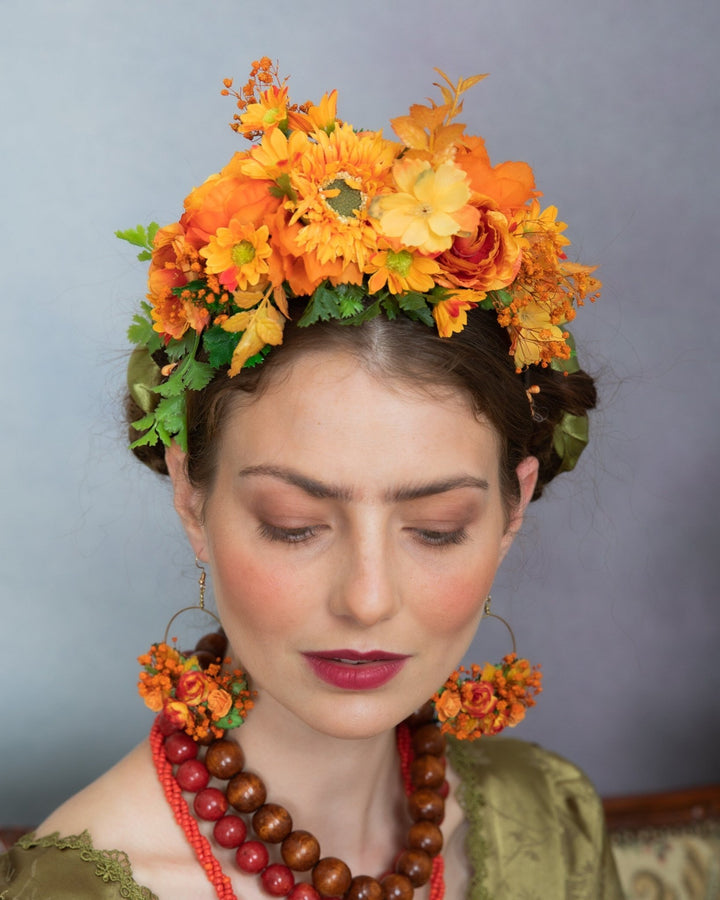 Orange Flower Hoop Earrings: Autumn Wedding Jewelry – handmade floral hair accessory by magaela