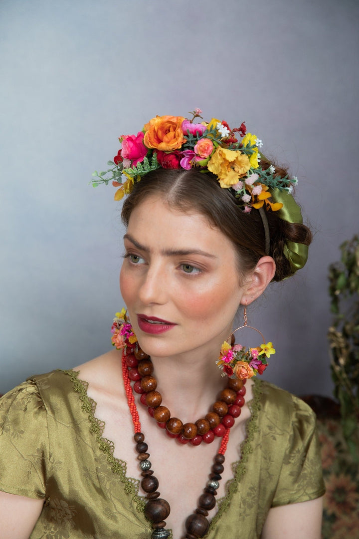 Colourful Frida Flower Headband: Wedding, Halloween, Cinco de Mayo – handmade floral hair accessory by magaela