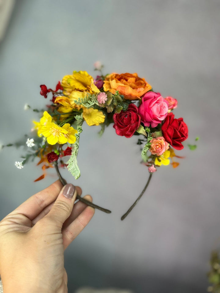 Colourful Frida Flower Headband: Wedding, Halloween, Cinco de Mayo – handmade floral hair accessory by magaela