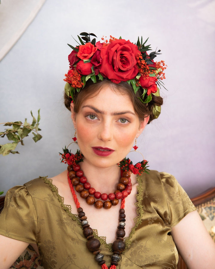 Red Frida Flower Headband: Flamenco Bridal Hair Crown – handmade floral hair accessory by magaela
