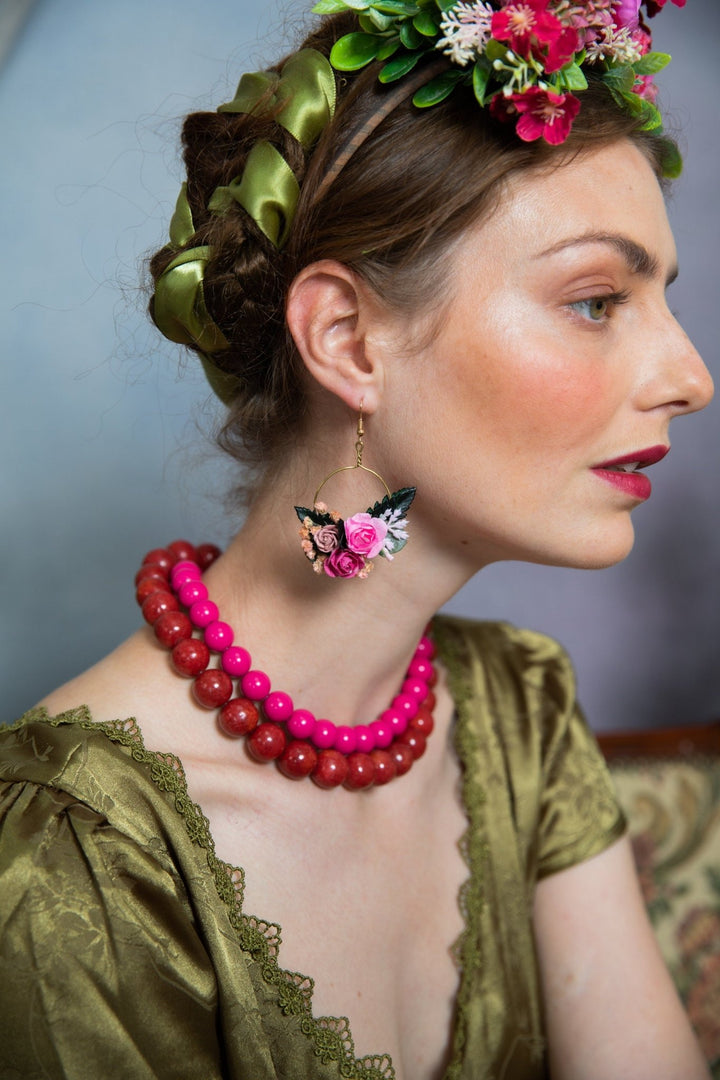 Fuchsia Flower Circle Earrings: Wedding Accessories – handmade floral hair accessory by magaela