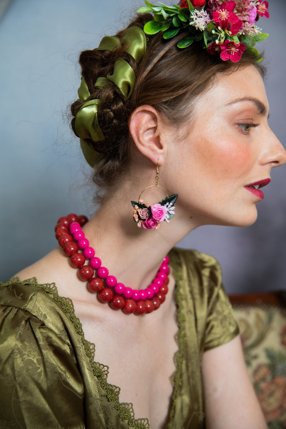 Fuchsia Flower Circle Earrings: Wedding Accessories – handmade floral hair accessory by magaela