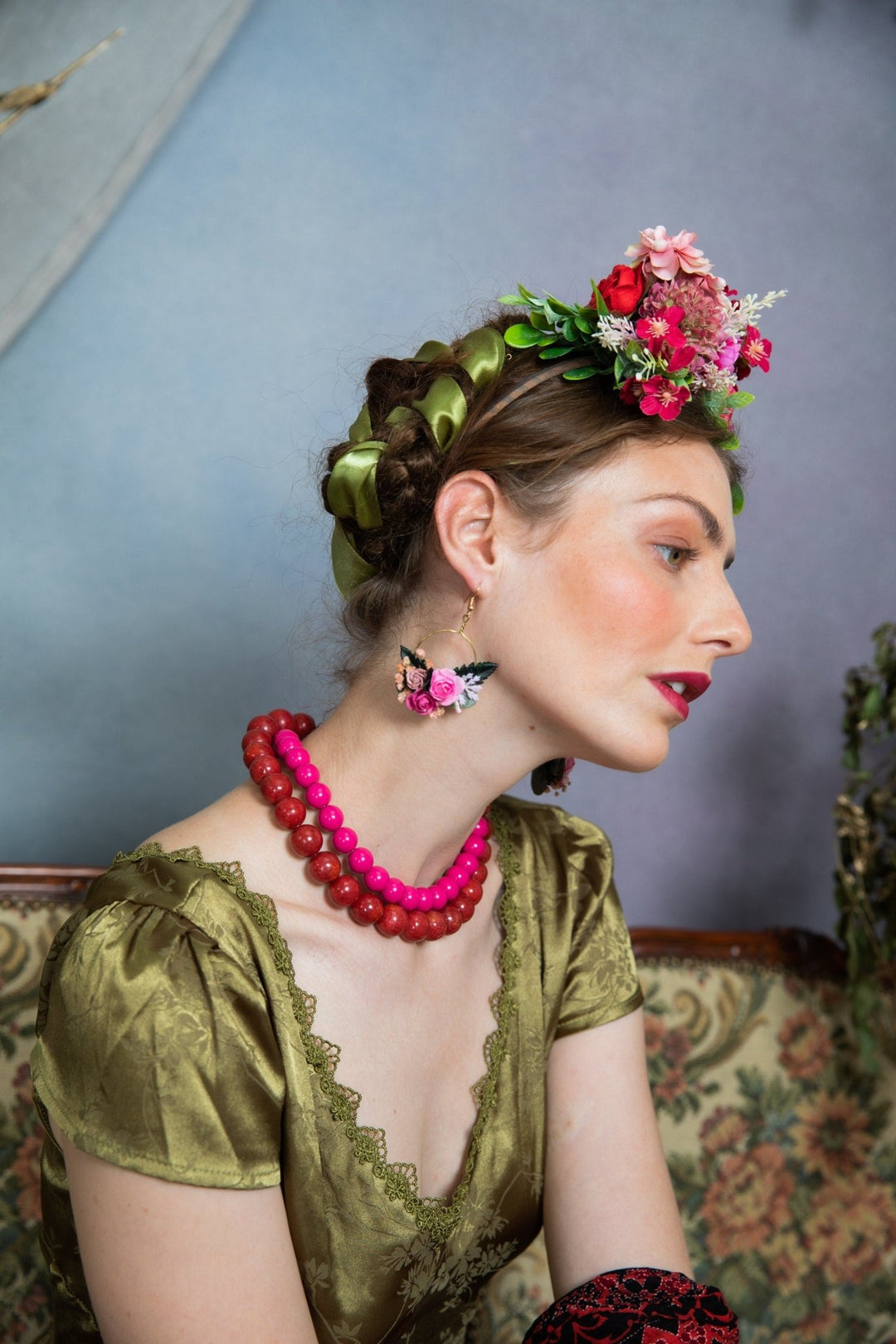 Fuchsia Flower Circle Earrings: Wedding Accessories – handmade floral hair accessory by magaela