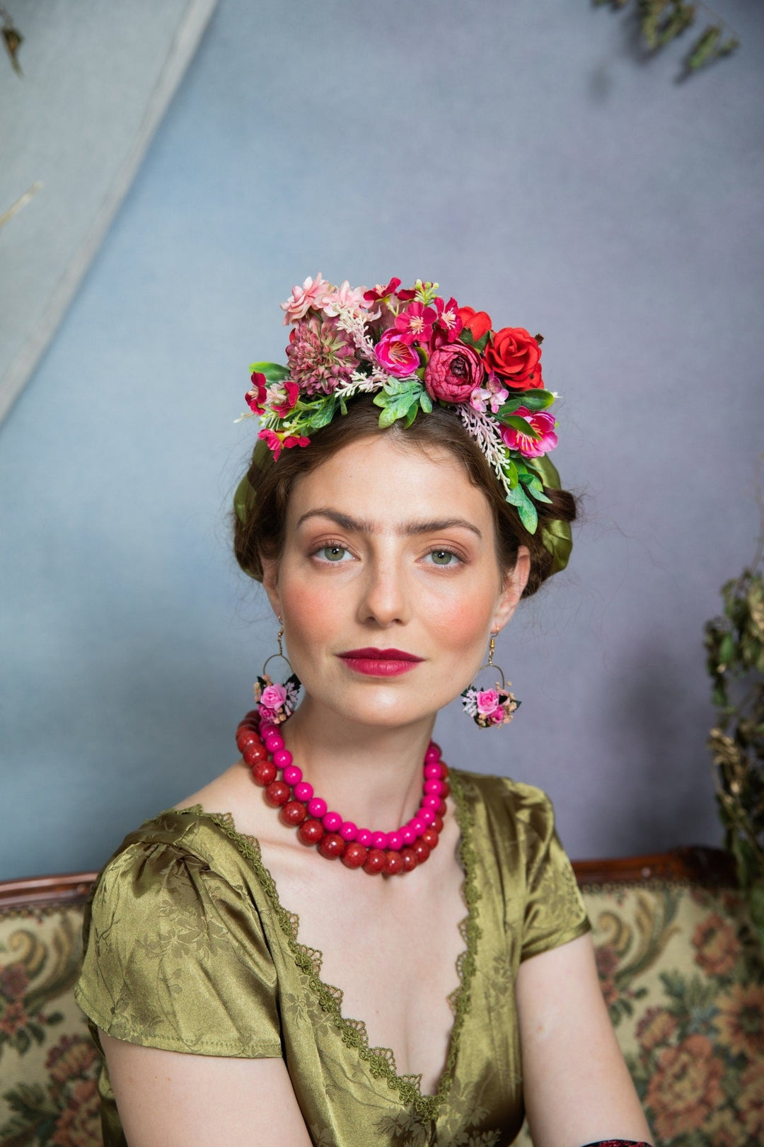 Fuchsia Flower Circle Earrings: Wedding Accessories – handmade floral hair accessory by magaela