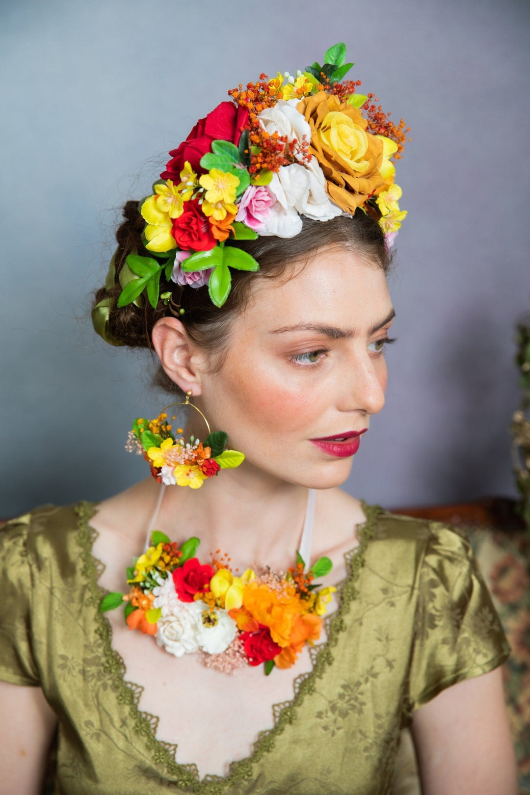 Frida Flower Headband: Two - Sided Mexican Fiesta Crown – handmade floral hair accessory by magaela