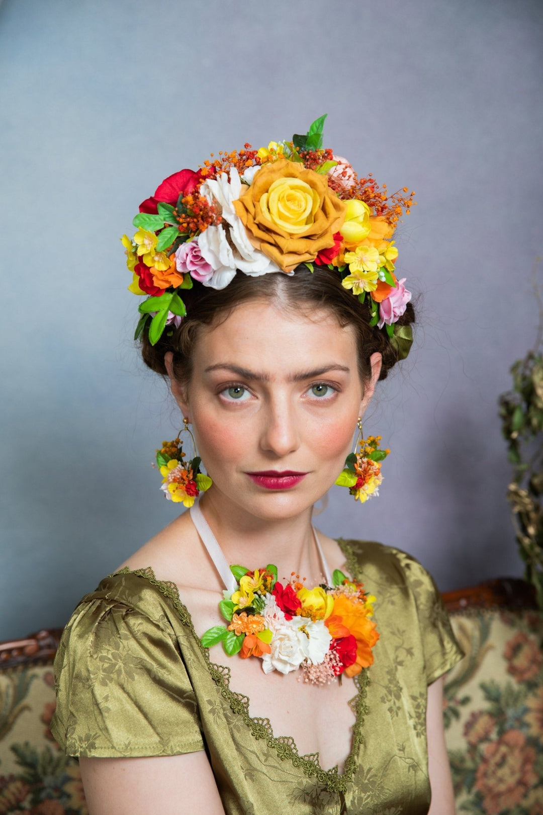 Frida Flower Headband: Two - Sided Mexican Fiesta Crown – handmade floral hair accessory by magaela