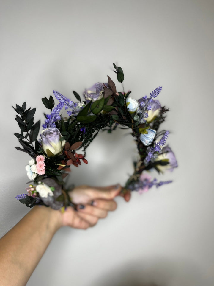 Purple Rose Wedding Headband: Boho Lavender Flower Crown – handmade floral hair accessory by magaela