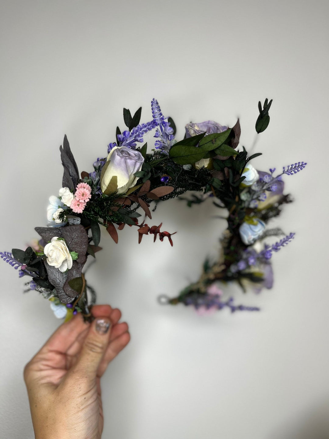 Purple Rose Wedding Headband: Boho Lavender Flower Crown – handmade floral hair accessory by magaela