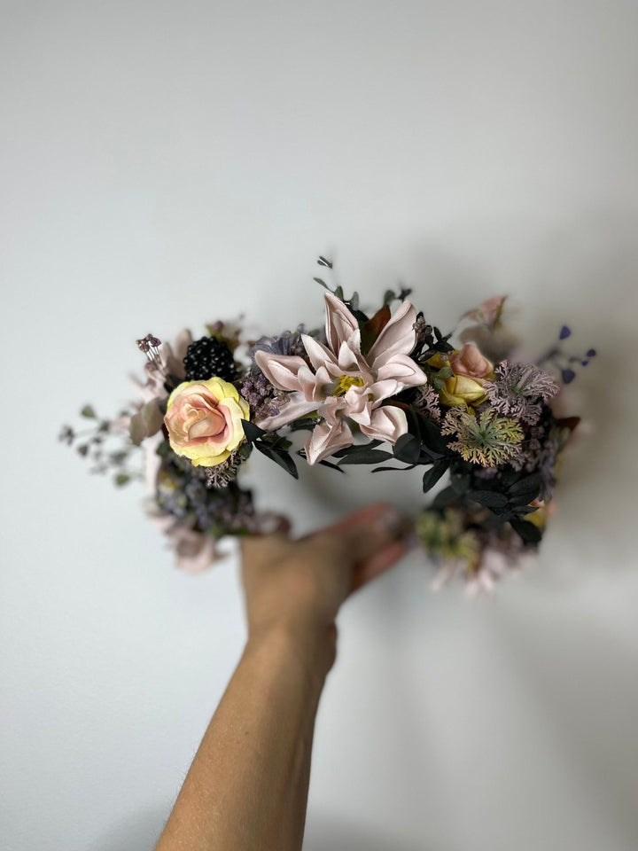 Pastel Flower Wedding Crown: Romantic Bridal Headpiece – handmade floral hair accessory by magaela