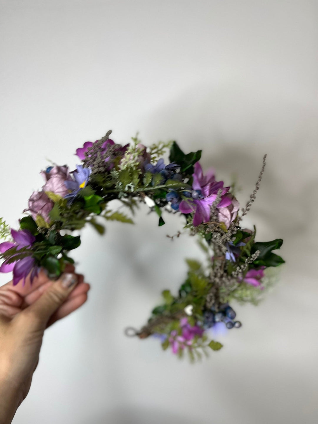 Purple Flower Wedding Crown: Boho Bridal Headpiece – handmade floral hair accessory by magaela