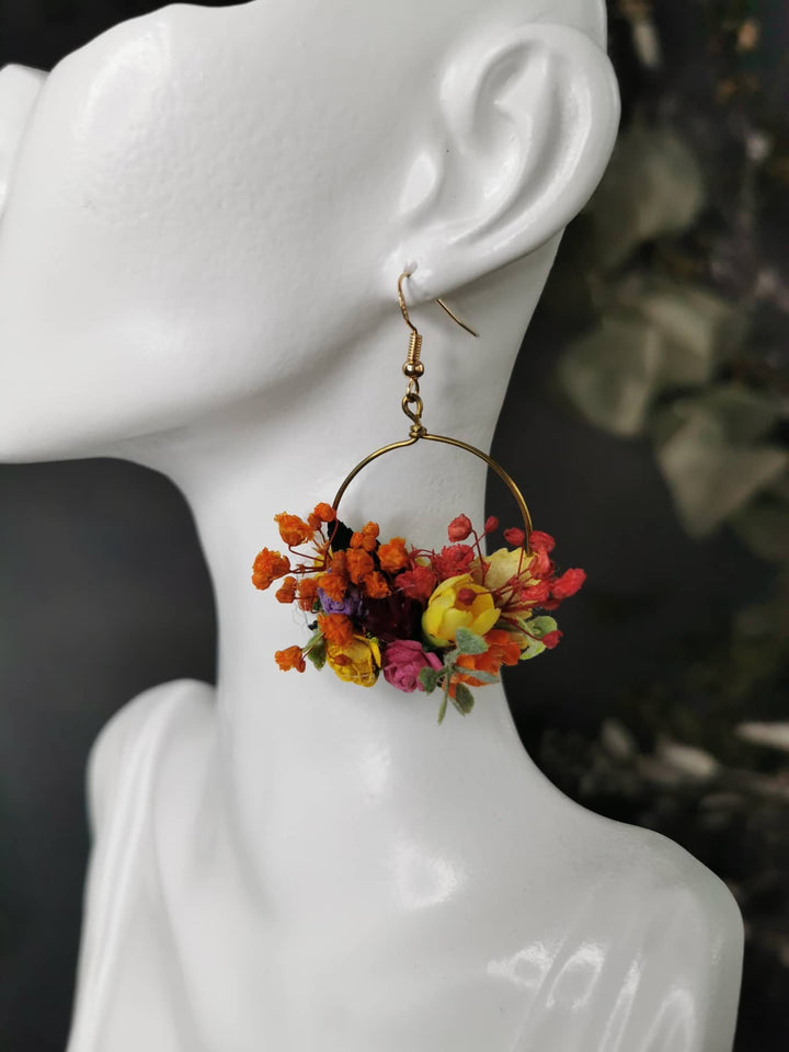 Colorful Flower Circle Earrings: Bridal Wedding Dangle Earrings – handmade floral hair accessory by magaela