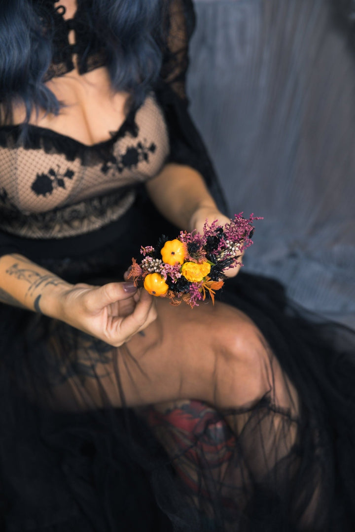 Pumpkin Flower Headband: Halloween Fall Wedding Hair Accessory – handmade floral hair accessory by magaela