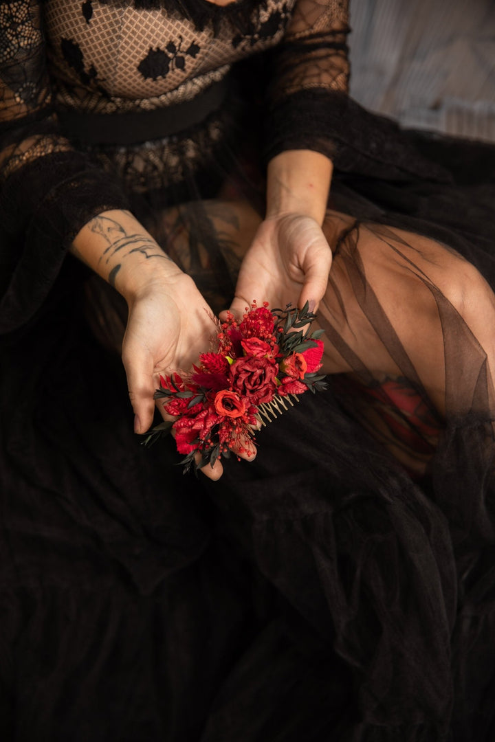 Red Flower Hair Comb: Bridal Wedding Hair Accessory – handmade floral hair accessory by magaela