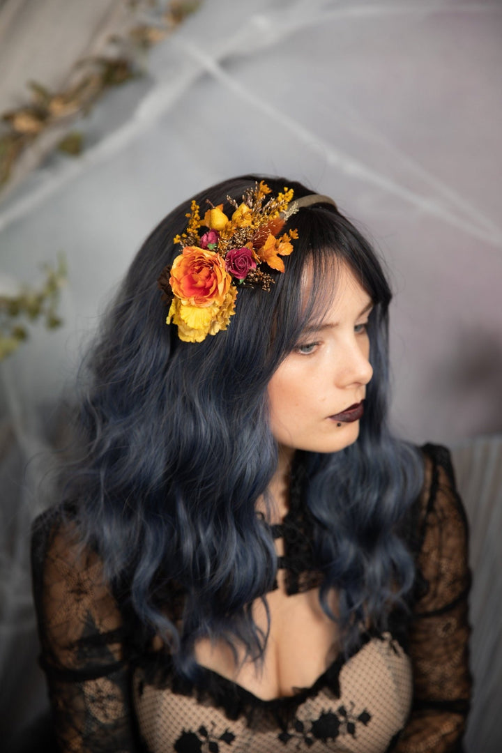 Autumn Flower Headband: Fall Wedding Hair Piece with Pears – handmade floral hair accessory by magaela
