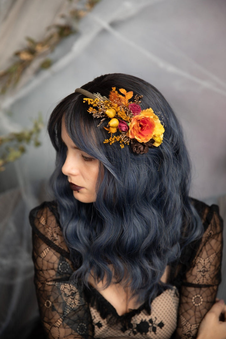 Autumn Flower Headband: Fall Wedding Hair Piece with Pears – handmade floral hair accessory by magaela
