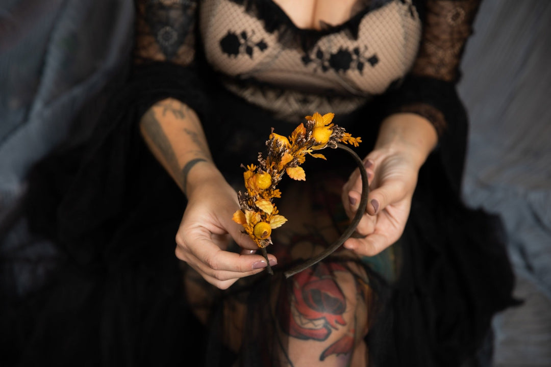 Autumn Flower Headband with Pears: Fall Bridal Hair Accessory – handmade floral hair accessory by magaela