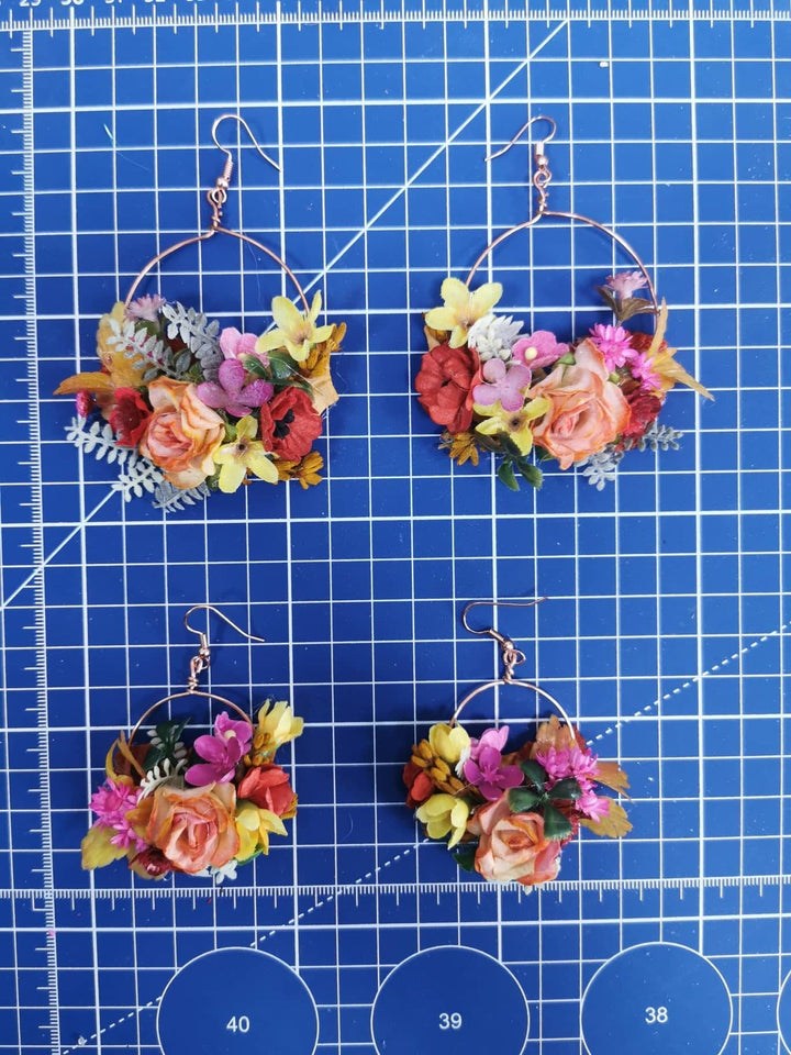 Colorful Flower Circle Earrings: Bridal Wedding Dangle Earrings – handmade floral hair accessory by magaela