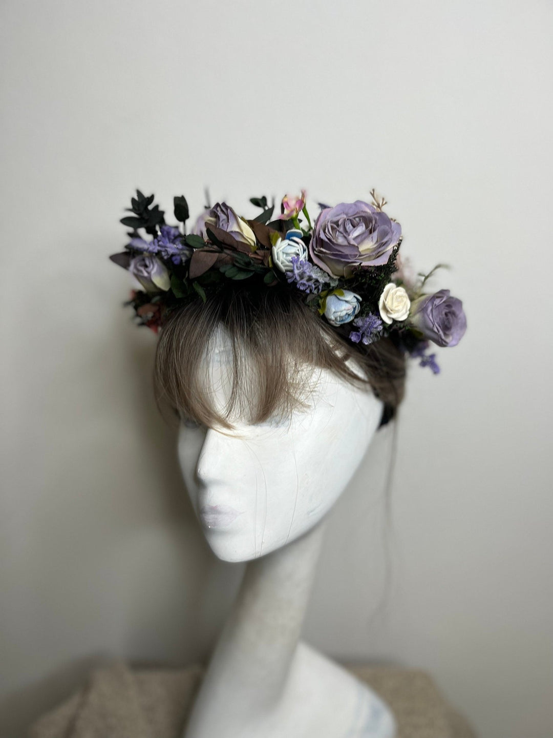 Purple Rose Wedding Headband: Boho Lavender Flower Crown – handmade floral hair accessory by magaela
