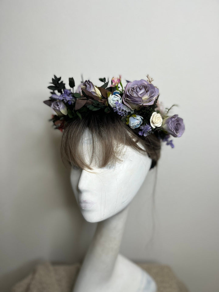 Purple Rose Wedding Headband: Boho Lavender Flower Crown – handmade floral hair accessory by magaela