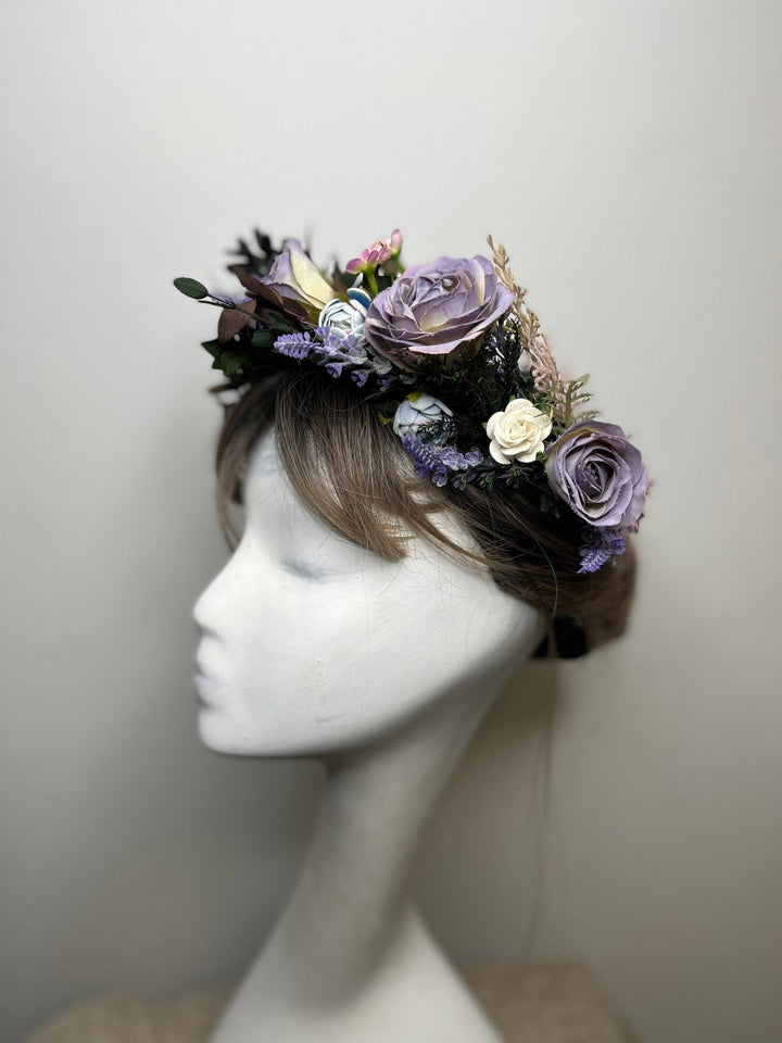 Purple Rose Wedding Headband: Boho Lavender Flower Crown – handmade floral hair accessory by magaela