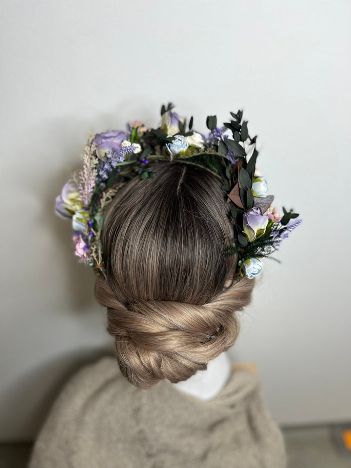 Purple Rose Wedding Headband: Boho Lavender Flower Crown – handmade floral hair accessory by magaela