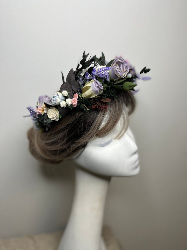 Purple Rose Wedding Headband: Boho Lavender Flower Crown – handmade floral hair accessory by magaela