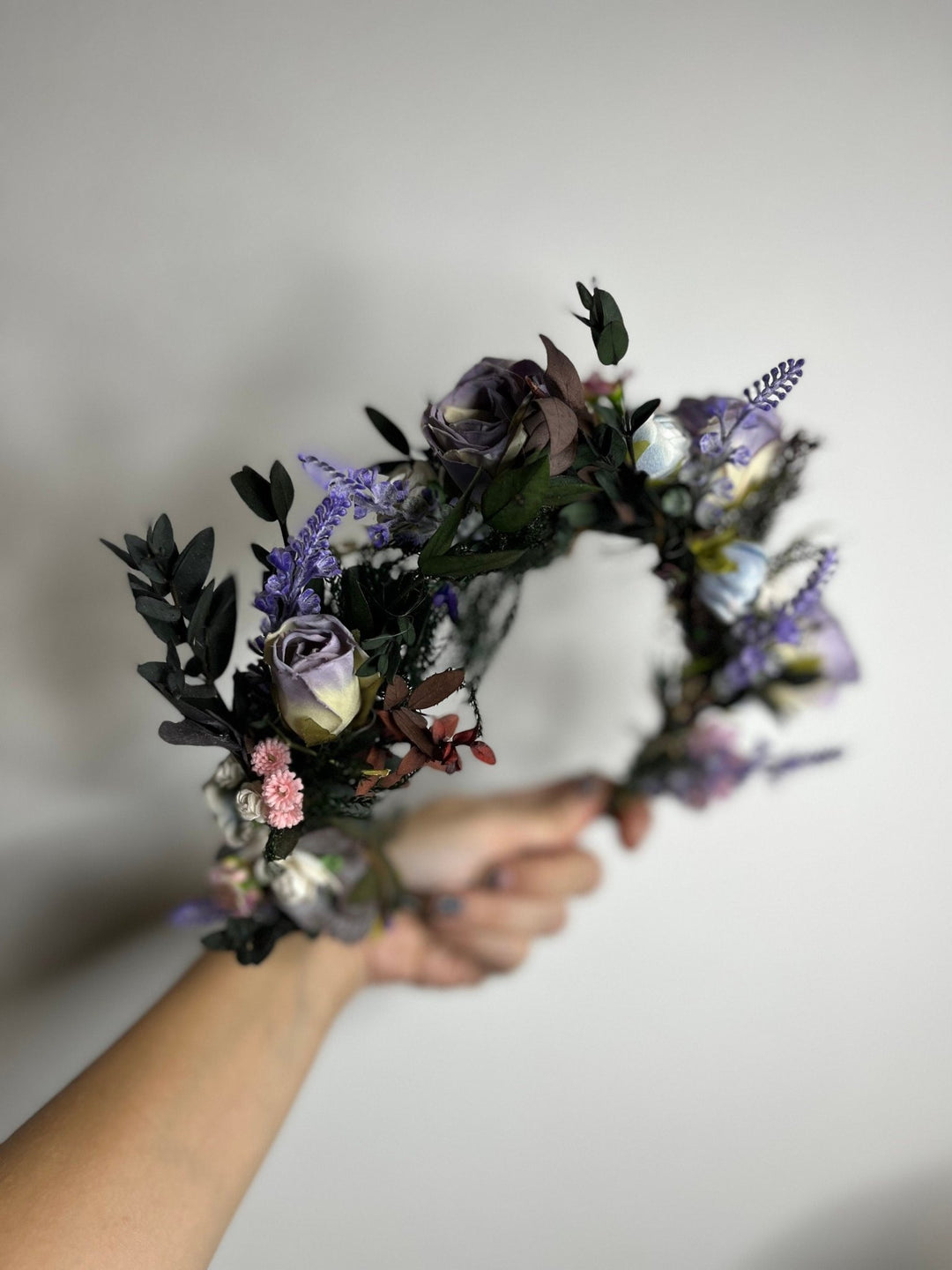 Purple Rose Wedding Headband: Boho Lavender Flower Crown – handmade floral hair accessory by magaela