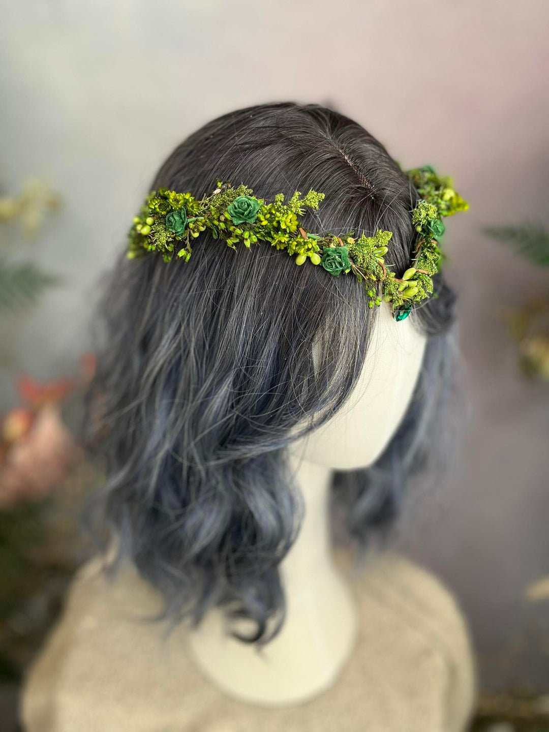 Green Flower Elf Tiara: Woodland Wedding Fairy Crown – handmade floral hair accessory by magaela