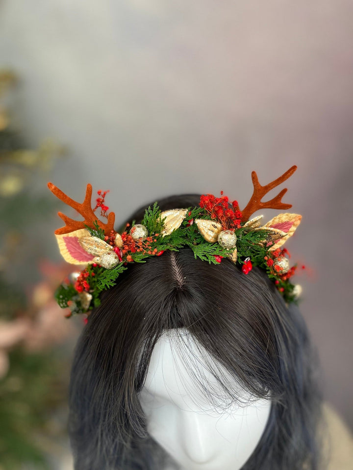 Christmas Flower Antler Headband: Xmas Party Hair Accessory – handmade floral hair accessory by magaela