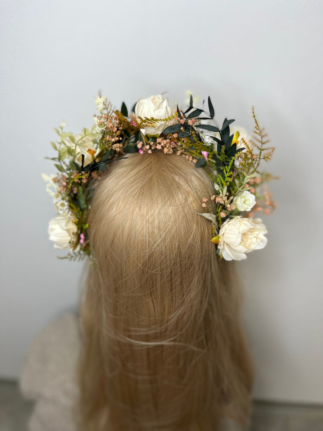 Pastel Yellow Flower Crown: Romantic Wedding Half Wreath – handmade floral hair accessory by magaela