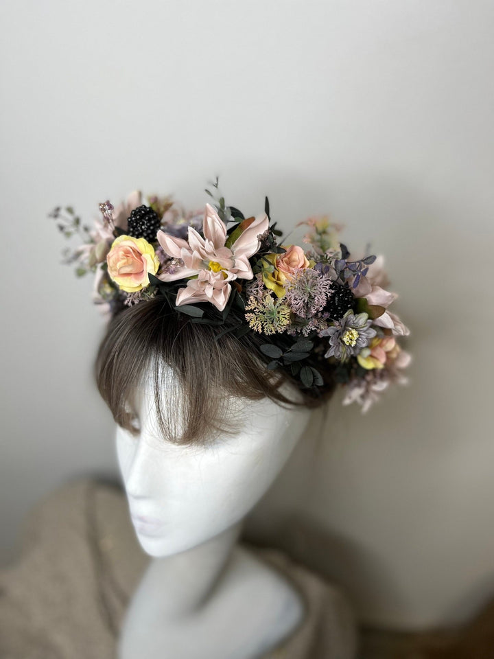 Pastel Flower Wedding Crown: Romantic Bridal Headpiece – handmade floral hair accessory by magaela