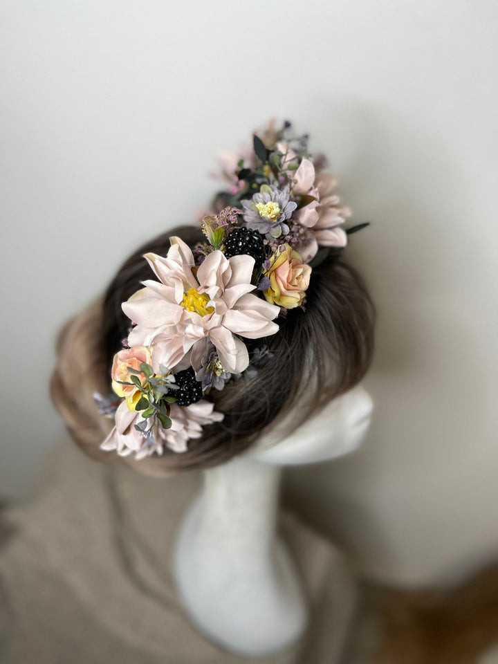 Pastel Flower Wedding Crown: Romantic Bridal Headpiece – handmade floral hair accessory by magaela
