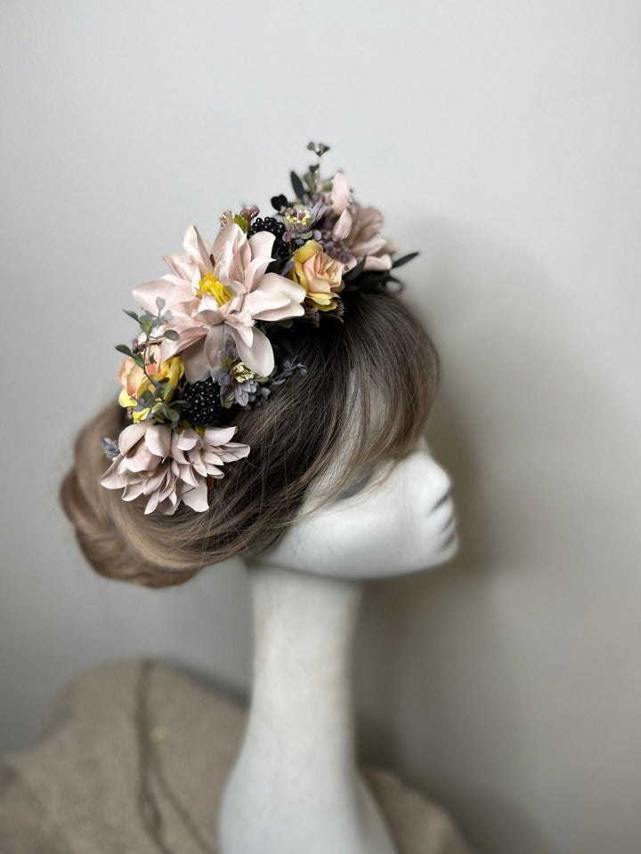 Pastel Flower Wedding Crown: Romantic Bridal Headpiece – handmade floral hair accessory by magaela