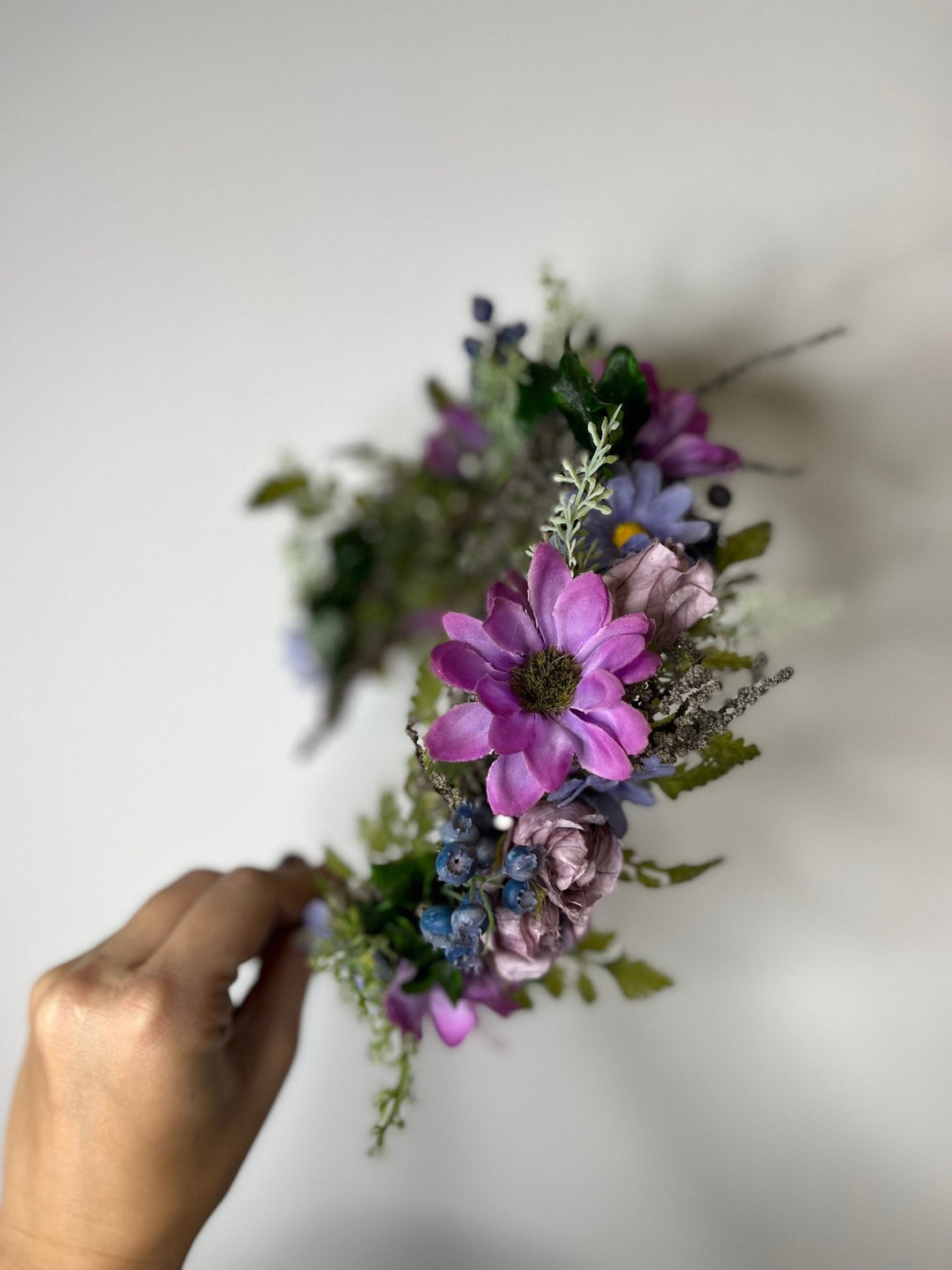 Purple Flower Wedding Crown: Boho Bridal Headpiece – handmade floral hair accessory by magaela