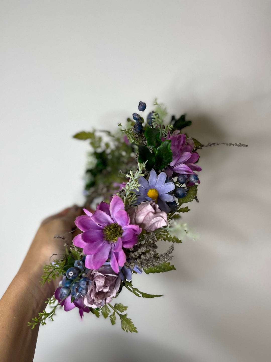 Purple Flower Wedding Crown: Boho Bridal Headpiece – handmade floral hair accessory by magaela
